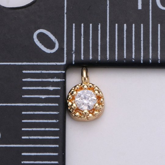 Tiny Small 18K Gold plated Circle Pave CZ Cubic Zirconia Charm for Bracelet Necklace Earring Charm Supply E-572 - DLUXCA