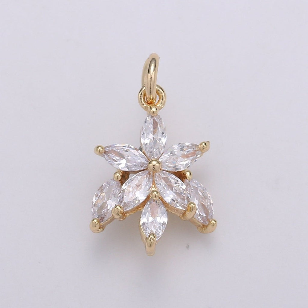 Tiny Small 18K Gold plated Flower Charm Pave CZ Cubic Zirconia Charm for Bracelet Necklace Earring Charm Supply L-071 - DLUXCA