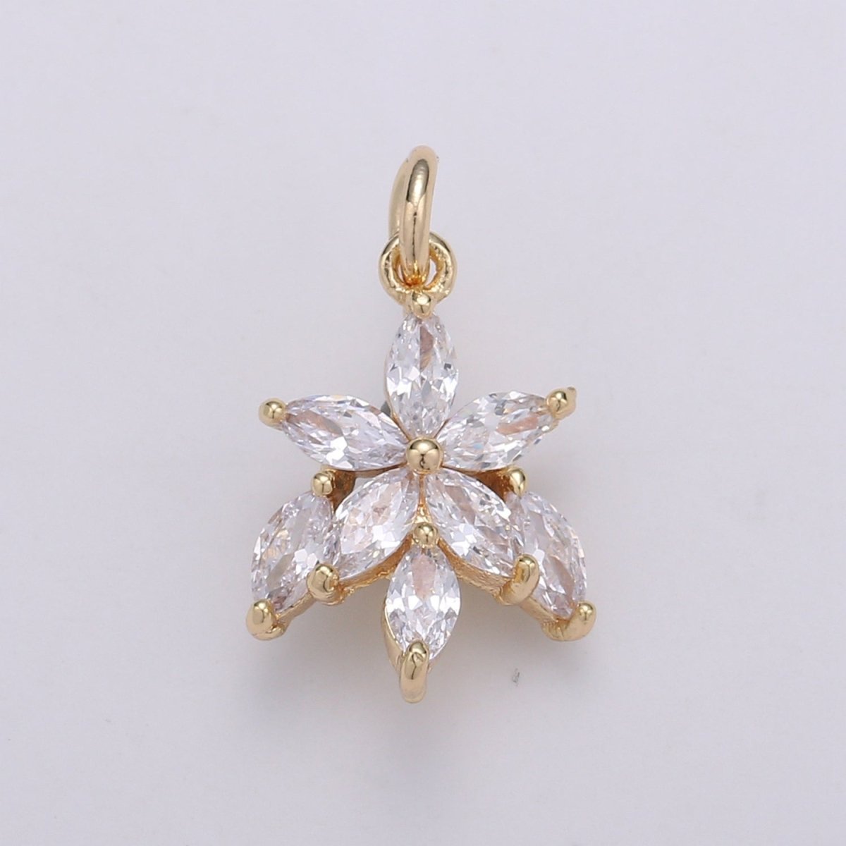 Tiny Small 18K Gold plated Flower Charm Pave CZ Cubic Zirconia Charm for Bracelet Necklace Earring Charm Supply L-071 - DLUXCA
