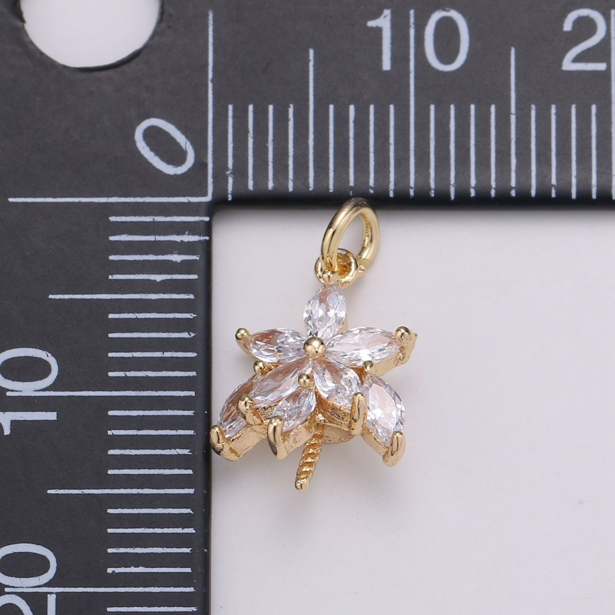 Tiny Small 18K Gold plated Flower Charm Pave CZ Cubic Zirconia Charm for Bracelet Necklace Earring Charm Supply L-071 - DLUXCA