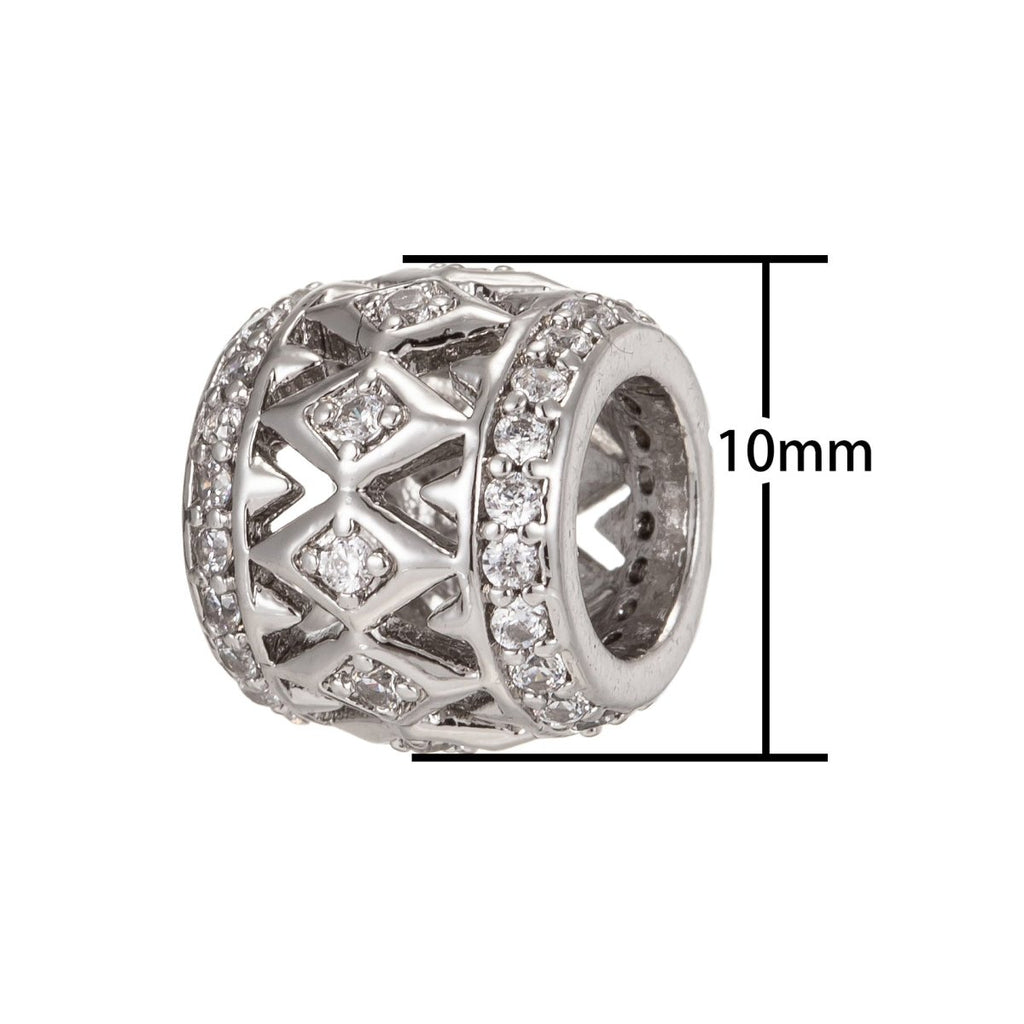 Tiny Square Ornamented Silver Beads Tube CZ Gold plated Artistic Geometric Jewelry Making Beads Supply B-191 - DLUXCA