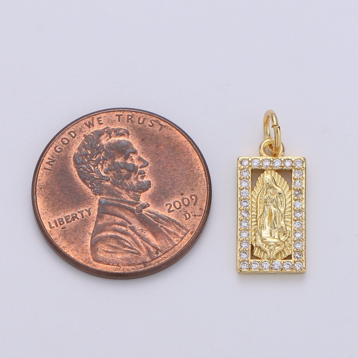 Tiny Virgin Mary Charm CZ Cubic Zirconia Mini Religious Charm Gold Charm 14k Gold plated Micro Pave Charm for Bracelet Necklace Earring, D-249, D-454