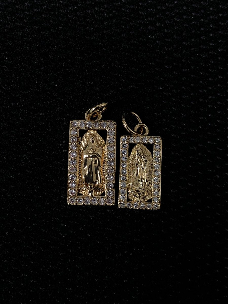 Tiny Virgin Mary Charm CZ Cubic Zirconia Mini Religious Charm Gold Charm 14k Gold plated Micro Pave Charm for Bracelet Necklace Earring, D-249, D-454