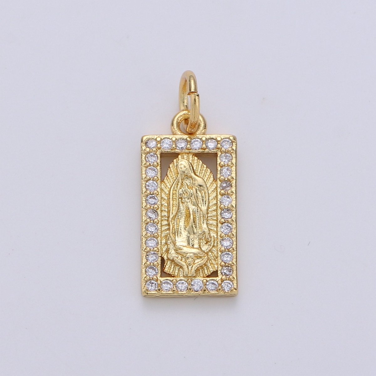 Tiny Virgin Mary Charm CZ Cubic Zirconia Mini Religious Charm Gold Charm 14k Gold plated Micro Pave Charm for Bracelet Necklace Earring, D-249, D-454