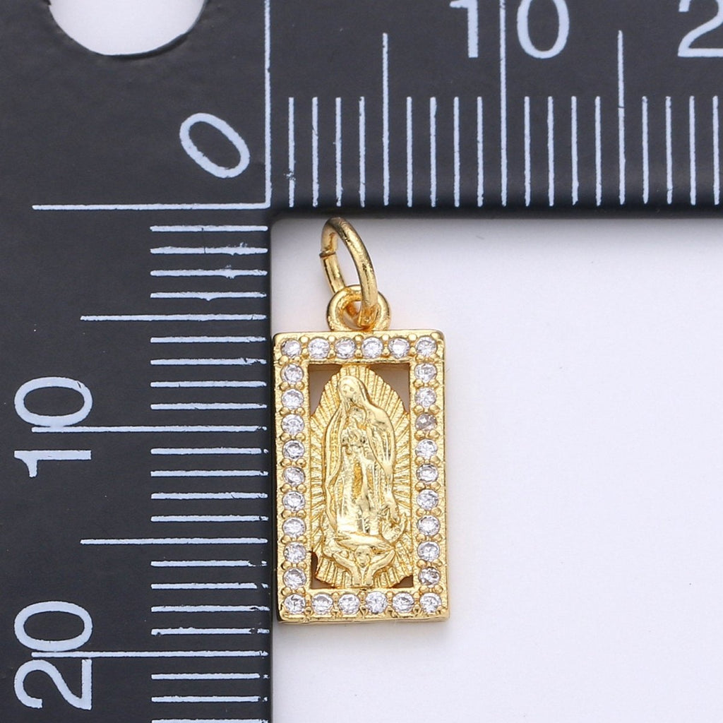 Tiny Virgin Mary Charm CZ Cubic Zirconia Mini Religious Charm Gold Charm 14k Gold plated Micro Pave Charm for Bracelet Necklace Earring, D-249, D-454