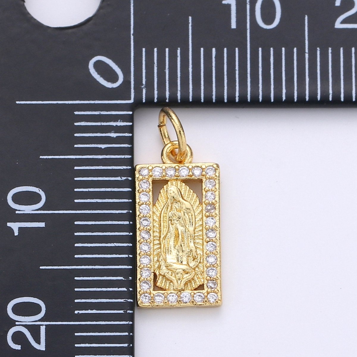 Tiny Virgin Mary Charm CZ Cubic Zirconia Mini Religious Charm Gold Charm 14k Gold plated Micro Pave Charm for Bracelet Necklace Earring, D-249, D-454