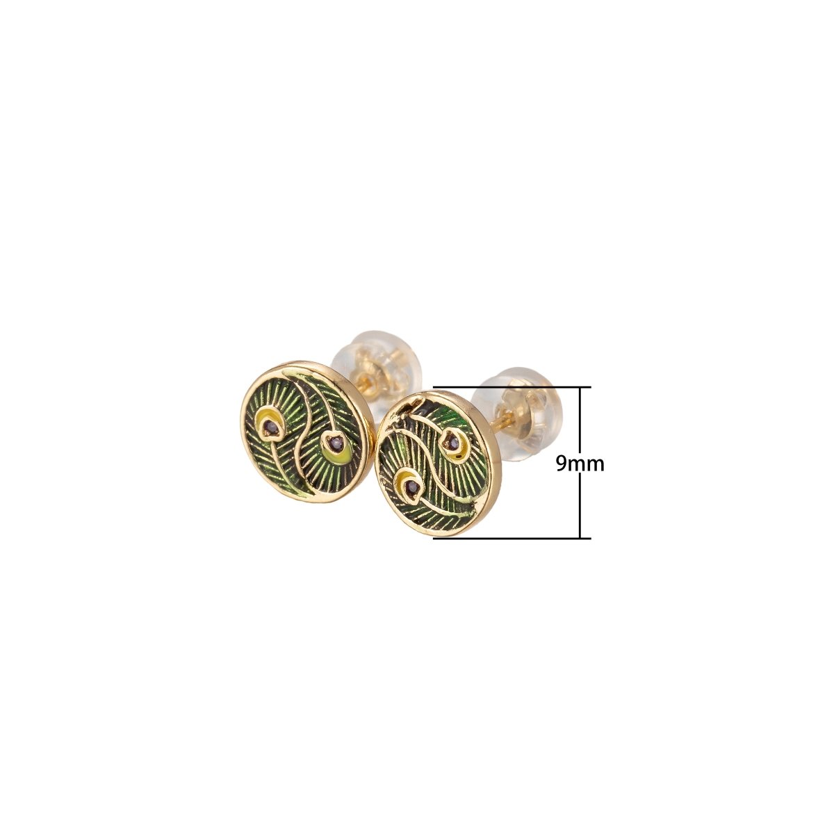 Tiny Yin Yang Round Leaf with Purple Crystal Stud Earrings CZ Gold plated Mini Casual Daily Wear Earring Jewelry P-152 - DLUXCA
