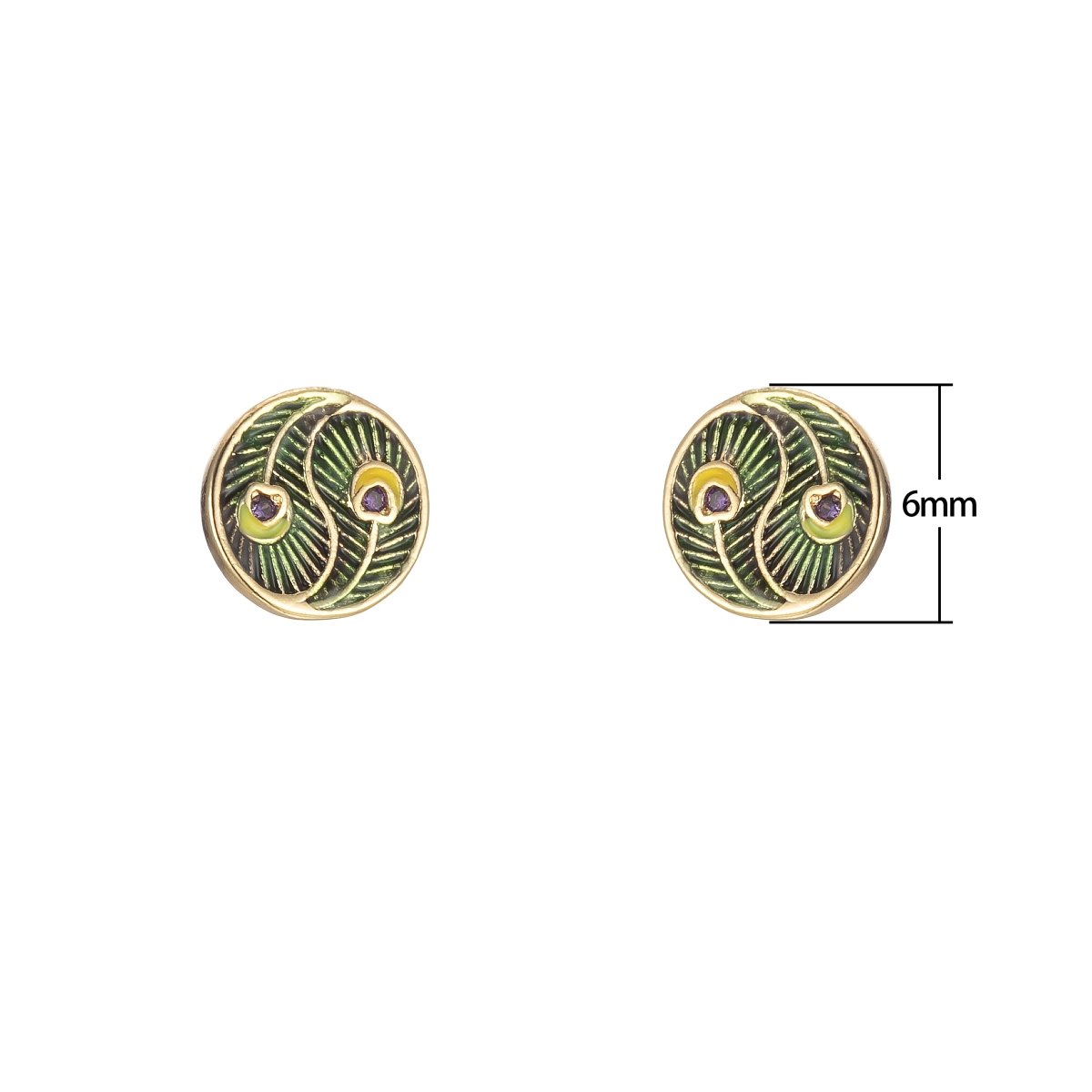 Tiny Yin Yang Round Leaf with Purple Crystal Stud Earrings CZ Gold plated Mini Casual Daily Wear Earring Jewelry P-152 - DLUXCA