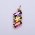 Triple Baguette Neon, Clear, Pastel Multicolor CZ Add on Gold Charm | W-196 - W-198