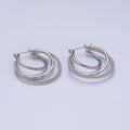 Triple Hoop Earrings, Big Gold Hoops, Statement Earrings Silver Beaded Modern Hoop Earring AD1209 AD1210 - DLUXCA
