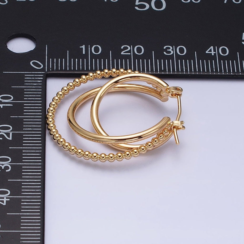 Triple Hoop Earrings, Big Gold Hoops, Statement Earrings Silver Beaded Modern Hoop Earring AD1209 AD1210 - DLUXCA