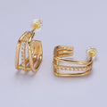 Triple Micro Pave CZ Bar Geometric Square J-Shaped Hoop Earrings In Gold & Silver | AB053 AB054