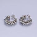 Triple Twisted Croissant Braided C-Shaped Stud Earrings in Gold & Silver | AB024 AB064 - DLUXCA