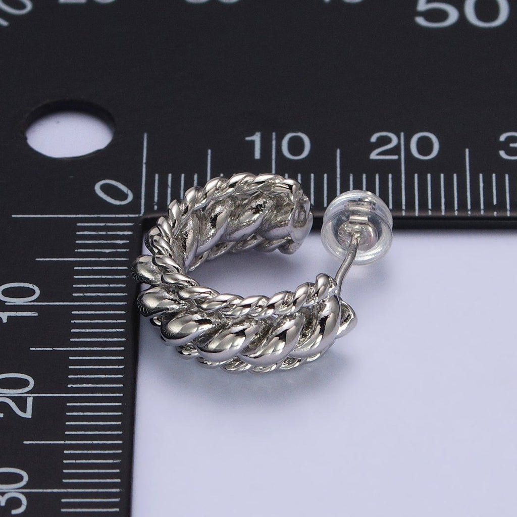 Triple Twisted Croissant Braided C-Shaped Stud Earrings in Gold & Silver | AB024 AB064 - DLUXCA