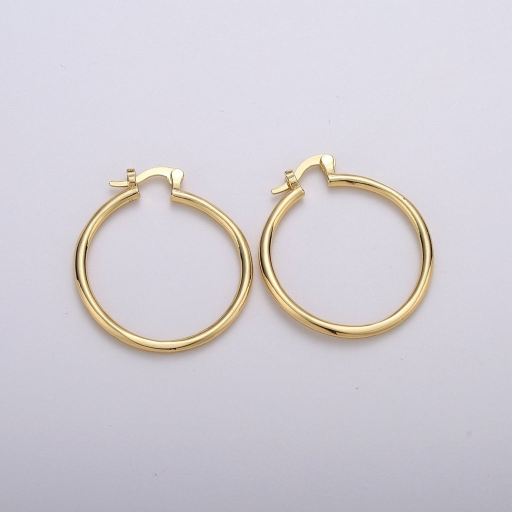 Tube Hoops Gold, 30mm Gold Hoops, Large Gold Hoop Earrings, Hollow Hoop Earrings, Chunky Hoops, Light Hoops for Every Day Wear Q-229 - DLUXCA