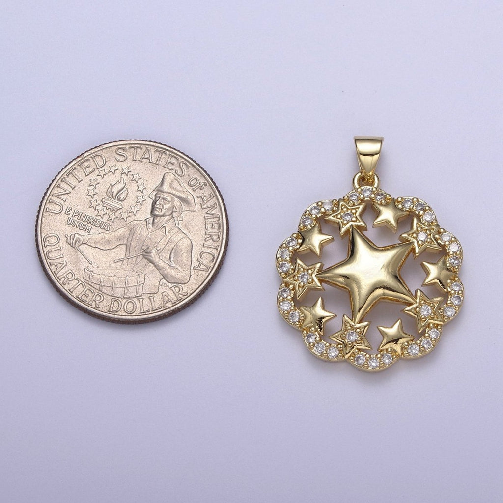 Twinkle Little Star Gold plated Pendant Cubic Zirconia Star Charm for Celebration Party H-483 - DLUXCA