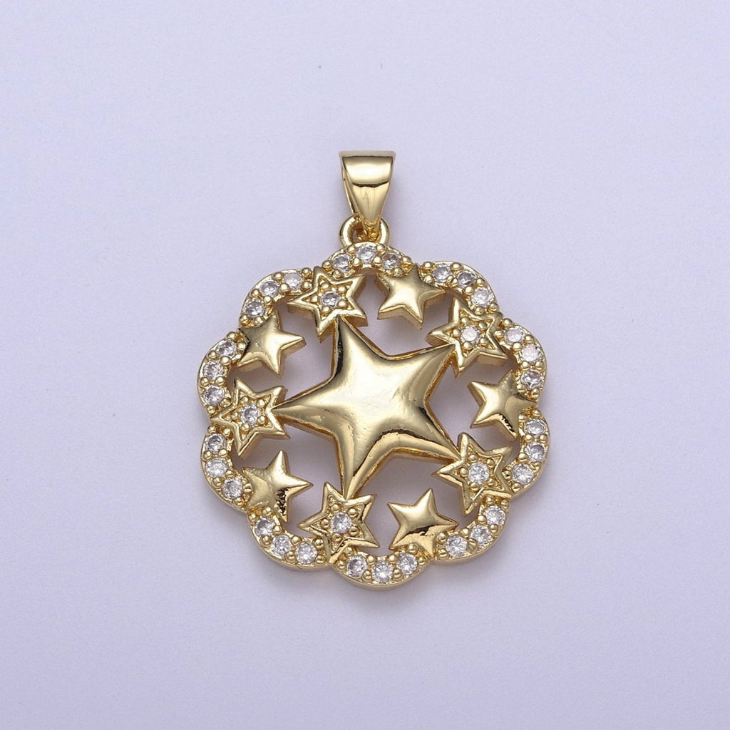 Twinkle Little Star Gold plated Pendant Cubic Zirconia Star Charm for Celebration Party H-483 - DLUXCA