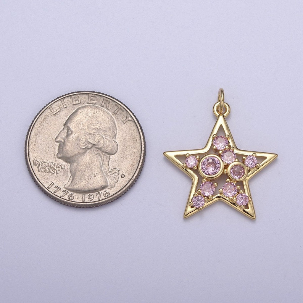 Twinkle Little Star Green Pink Cz Star Celestial Jewelry Inspired Pendant N-302 N-303