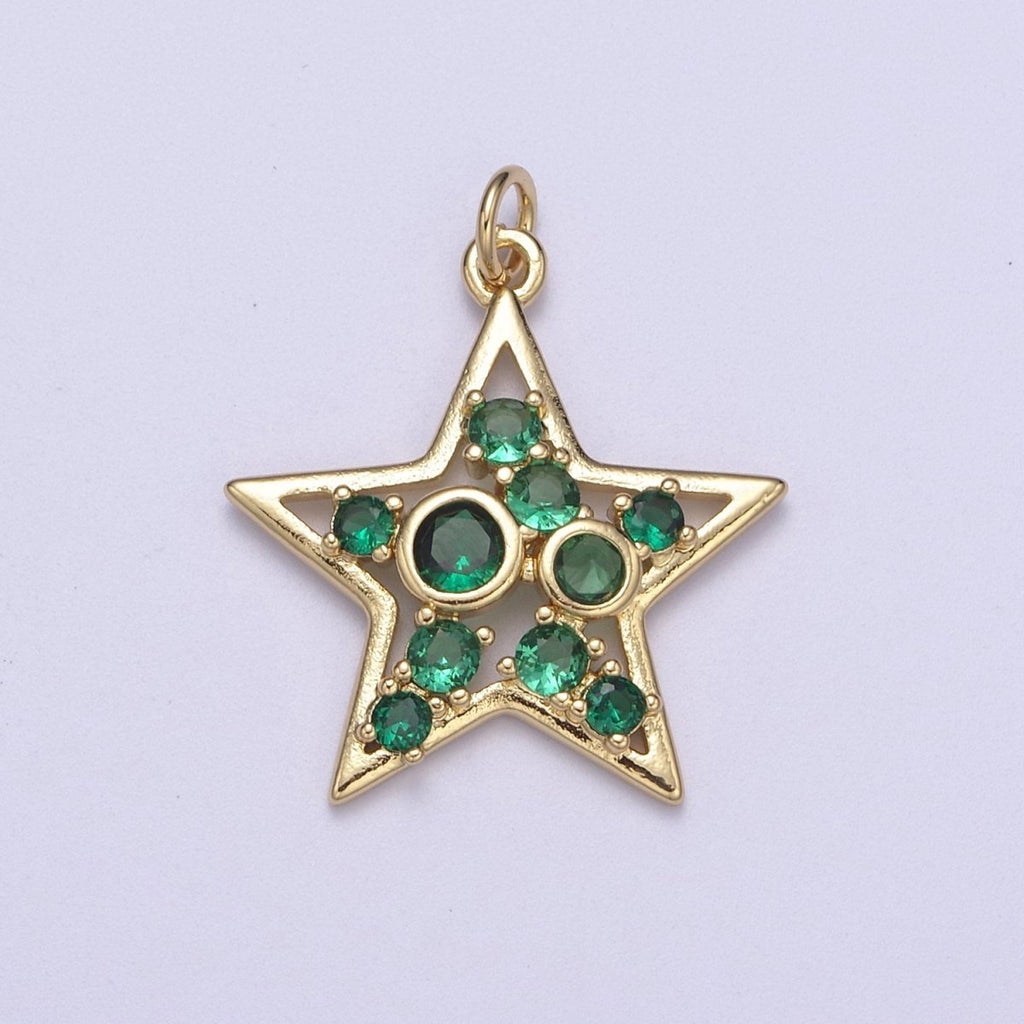 Twinkle Little Star Green Pink Cz Star Celestial Jewelry Inspired Pendant N-302 N-303