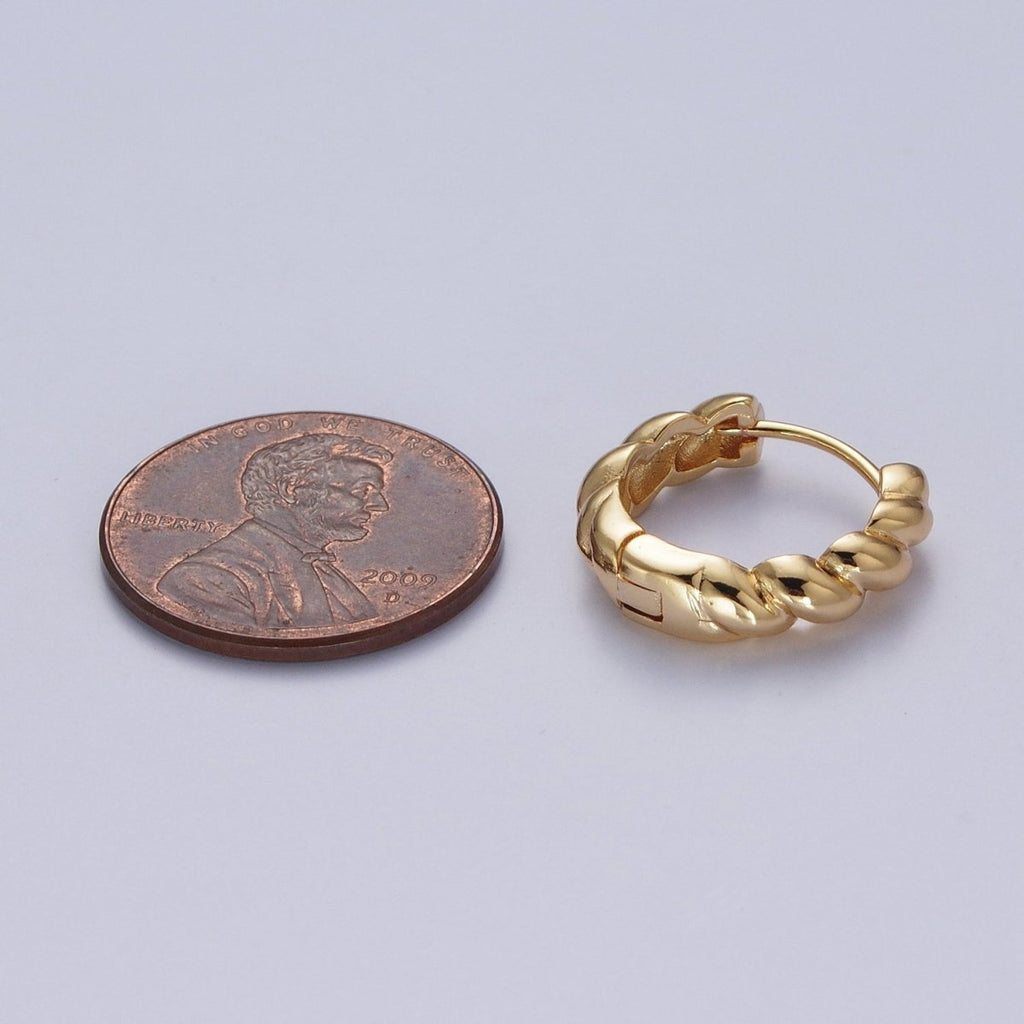 Twisted Bamboo Textured Simple Gold Huggie Small Hoop Earring X834 - DLUXCA