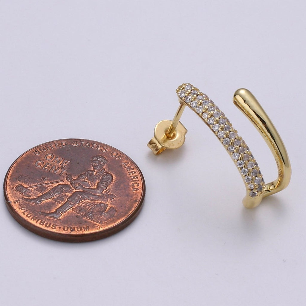 U Shape 24K Gold plated CZ Pave Stud, White Gold plated Micro Pave Earring for DIY Earring Craft Supply Jewelry Making, Q-389