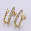 U Shape 24K Gold plated CZ Pave Stud, White Gold plated Micro Pave Earring for DIY Earring Craft Supply Jewelry Making, Q-389