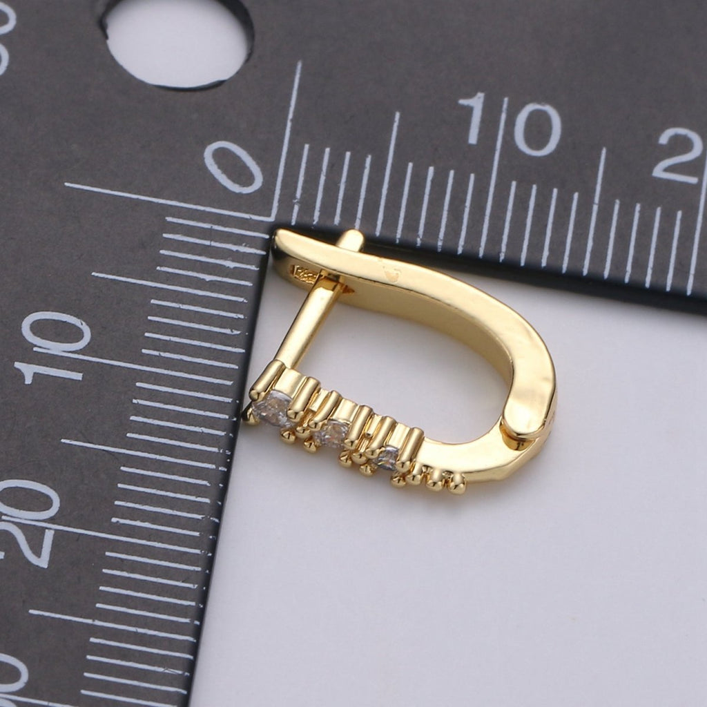 U Shape Lever Huggie Hoop Earrings in 14K Gold plated Sparkly CZ Stones, Minimalist Geometric Hoop Earrings Q - 182 - DLUXCA