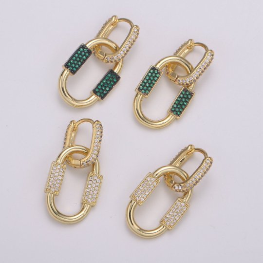 U Shaped Earring Micro Pave Earring 24k Gold plated Cubic Zirconia Gemstone Gold Statement earring Dangle Oval Charm P-051 P-052