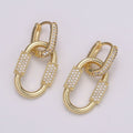 U Shaped Earring Micro Pave Earring 24k Gold plated Cubic Zirconia Gemstone Gold Statement earring Dangle Oval Charm P-051 P-052