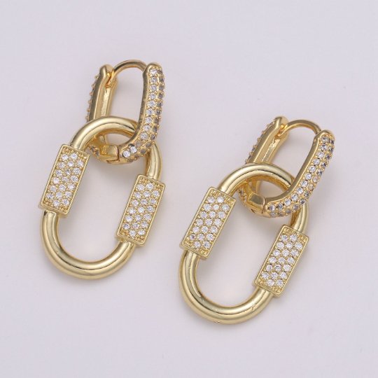 U Shaped Earring Micro Pave Earring 24k Gold plated Cubic Zirconia Gemstone Gold Statement earring Dangle Oval Charm P-051 P-052