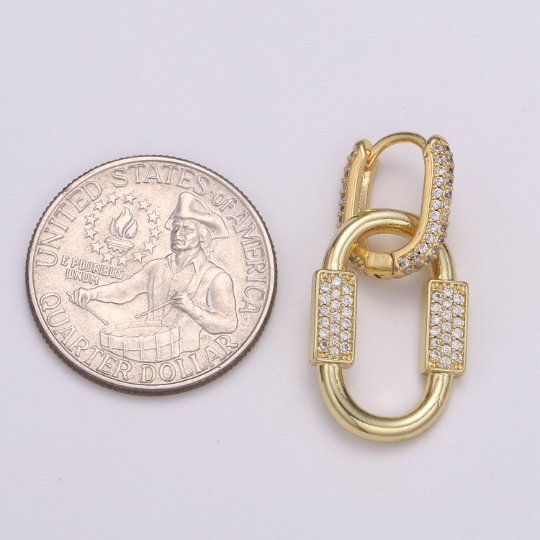 U Shaped Earring Micro Pave Earring 24k Gold plated Cubic Zirconia Gemstone Gold Statement earring Dangle Oval Charm P-051 P-052