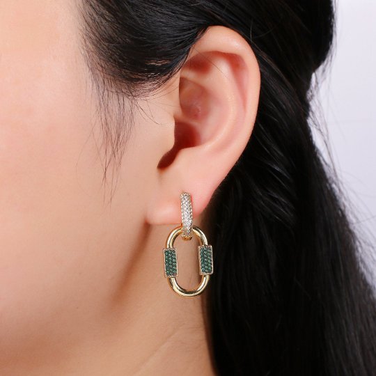 U Shaped Earring Micro Pave Earring 24k Gold plated Cubic Zirconia Gemstone Gold Statement earring Dangle Oval Charm P-051 P-052
