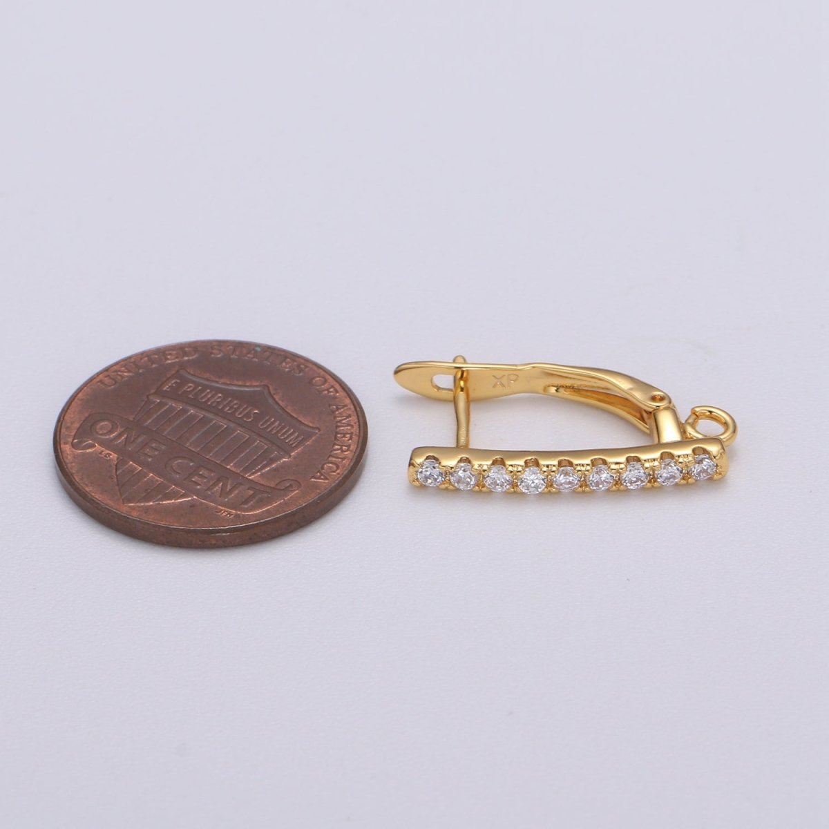 U Shaped Huggie Earring 24K Gold plated Cz Micro Pave Hoops with open link for Jewelry Making Supply L-229 - DLUXCA