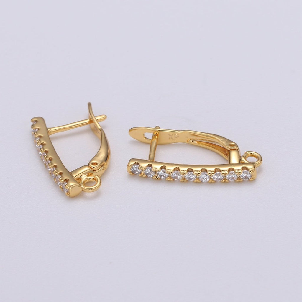 U Shaped Huggie Earring 24K Gold plated Cz Micro Pave Hoops with open link for Jewelry Making Supply L-229 - DLUXCA