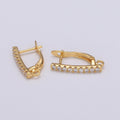 U Shaped Huggie Earring 24K Gold plated Cz Micro Pave Hoops with open link for Jewelry Making Supply L-229 - DLUXCA