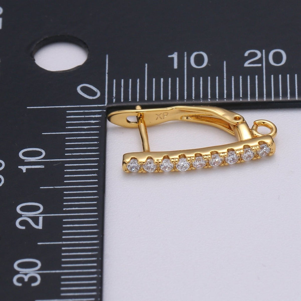 U Shaped Huggie Earring 24K Gold plated Cz Micro Pave Hoops with open link for Jewelry Making Supply L-229 - DLUXCA