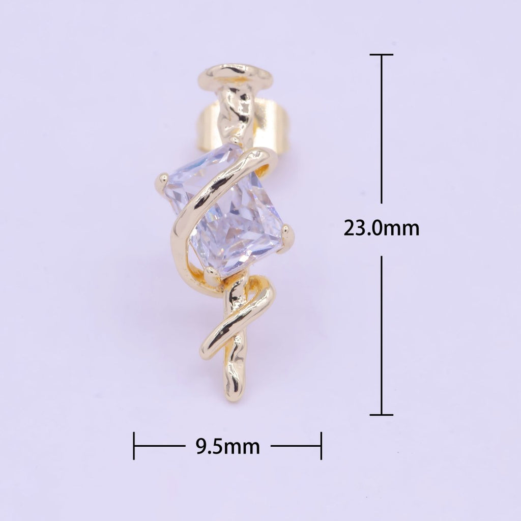 Unique Emerald Cut CZ Gold Stud Earring Drop Stud Earring Q-041 - DLUXCA