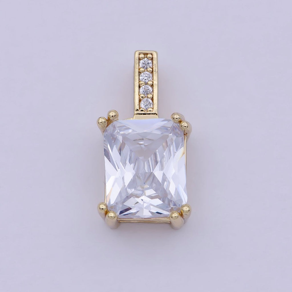 Unique Emerald Cut Solitaire Pendant Necklace Square CZ Diamond Charm for Bridal Wedding Necklace Dainty Necklace J-449 - DLUXCA