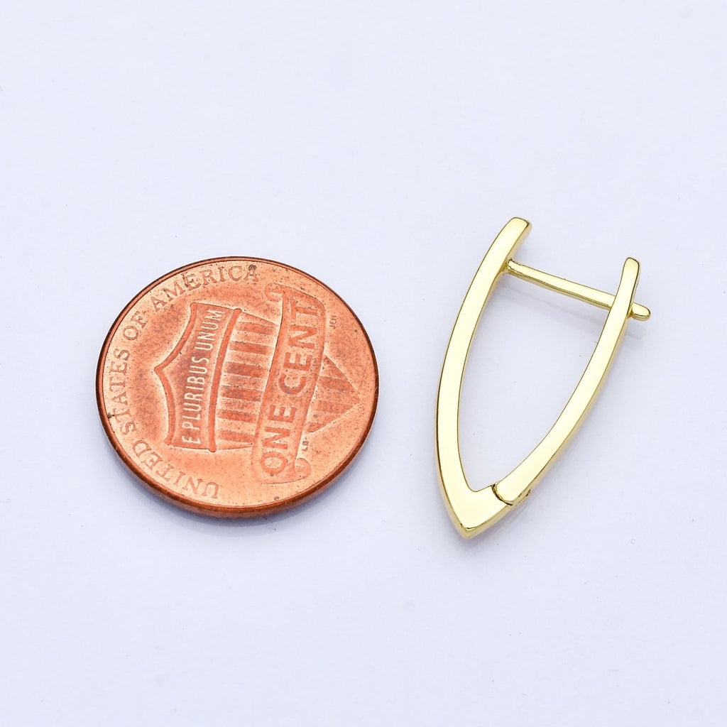 V - Shaped Ellipse Golden Huggies Earring, Plain Gold plated Oval Ellipse Geometric Daily Wear Earring Jewelry Q - 227 