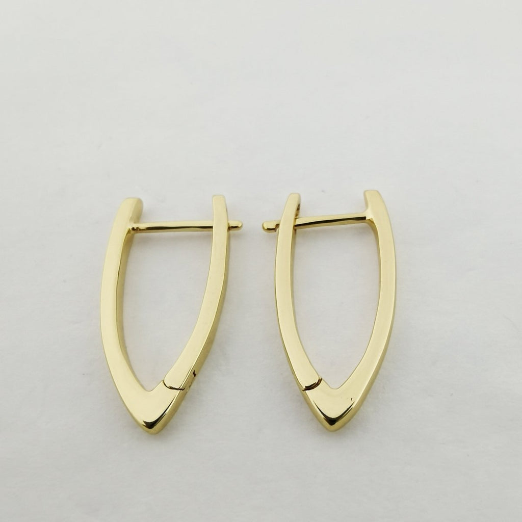V-Shaped Ellipse Golden Huggies Earring, Plain Gold plated Oval Ellipse Geometric Daily Wear Earring Jewelry Q-227
