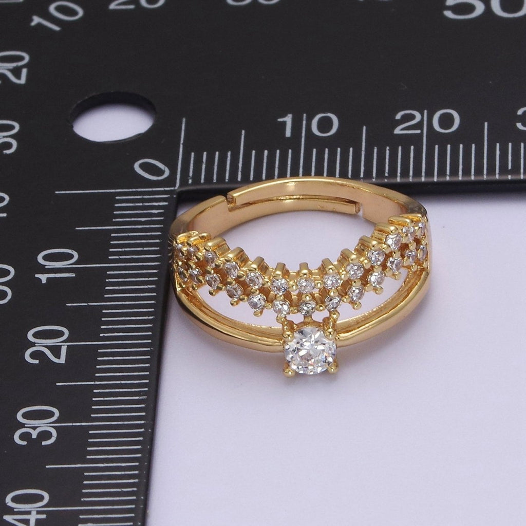V Stacking Chevron Ring, Minimalist CZ Geometric Ring Dainty Adjustable Ring S-506 - DLUXCA