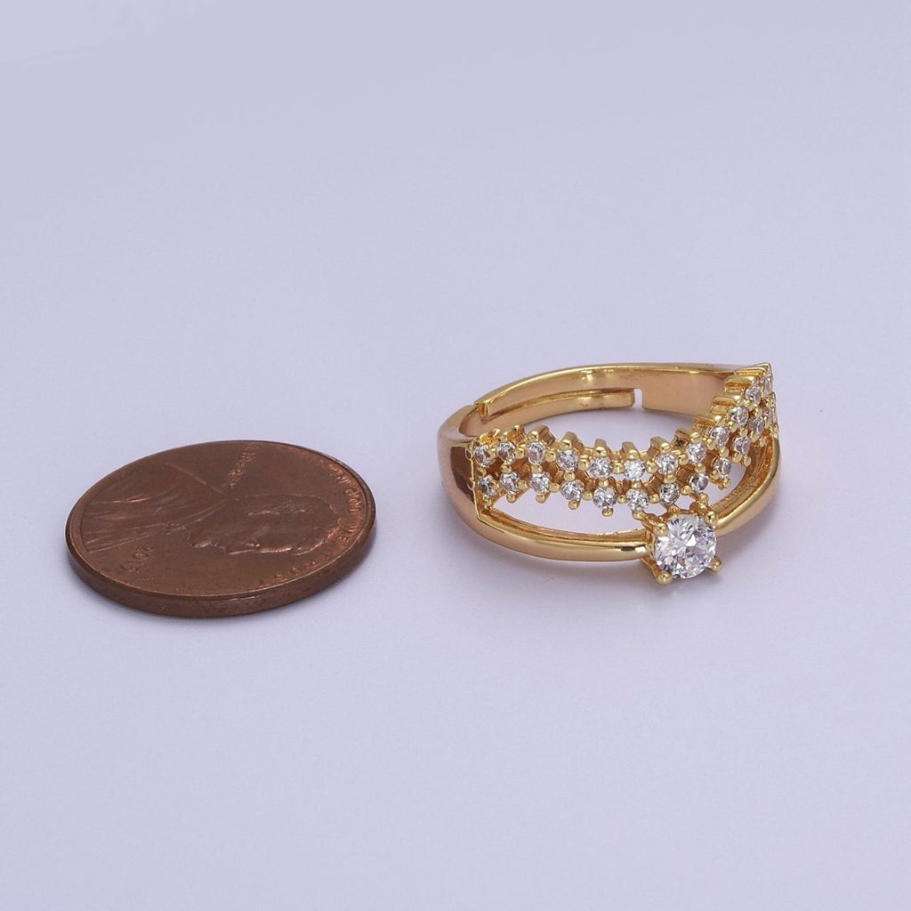 V Stacking Chevron Ring, Minimalist CZ Geometric Ring Dainty Adjustable Ring S-506 - DLUXCA
