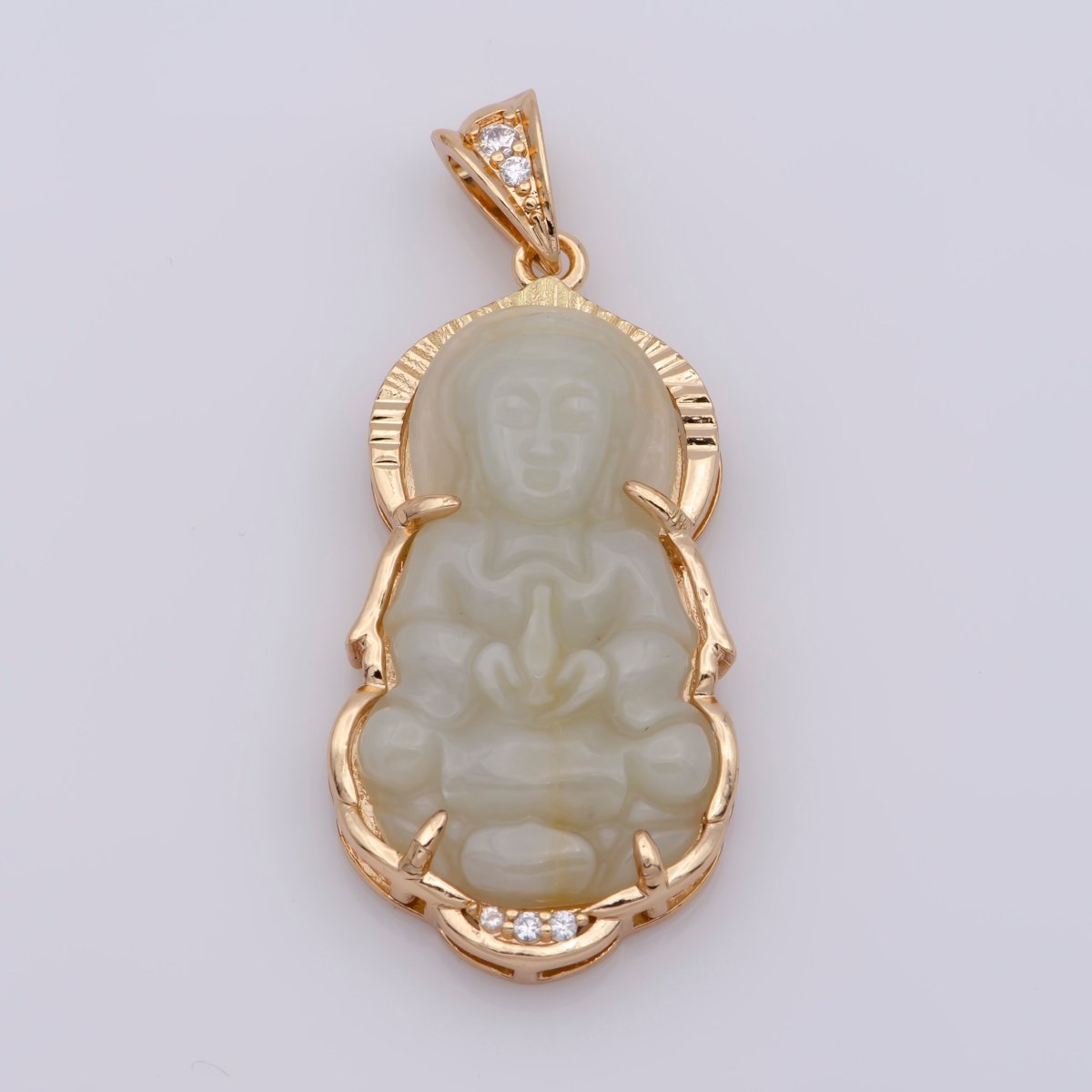 Vintage 18K gold fill, Solid Green Jadeite Jade Guan Yin Necklace Pendant, Kwan Yin Buddha Pendant AH-214 AH-215