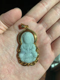 Vintage 24k Gold Vermeil Pendant Green Jadeite Jade Guan Yin Necklace Pendant, Kwan Yin Buddha Pendant for Religious Jewelry AH-244