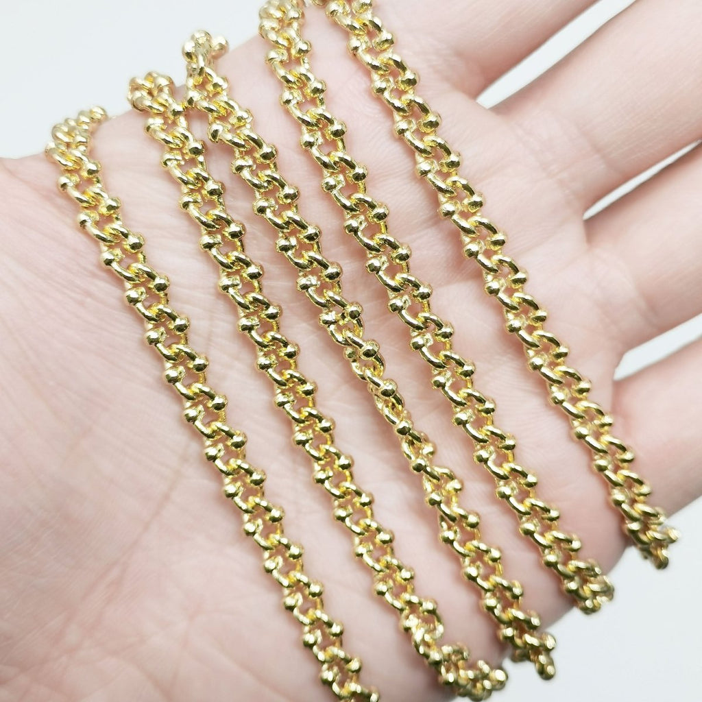 Vintage City Hardware, 24K Gold plated, Chain by Yard, Oval Double Dot Link Chain, Bold bulk Roll Chain, Size 8x5.5mm, Wholesale Necklace Making | ROLL-400 Clearance Pricing - DLUXCA