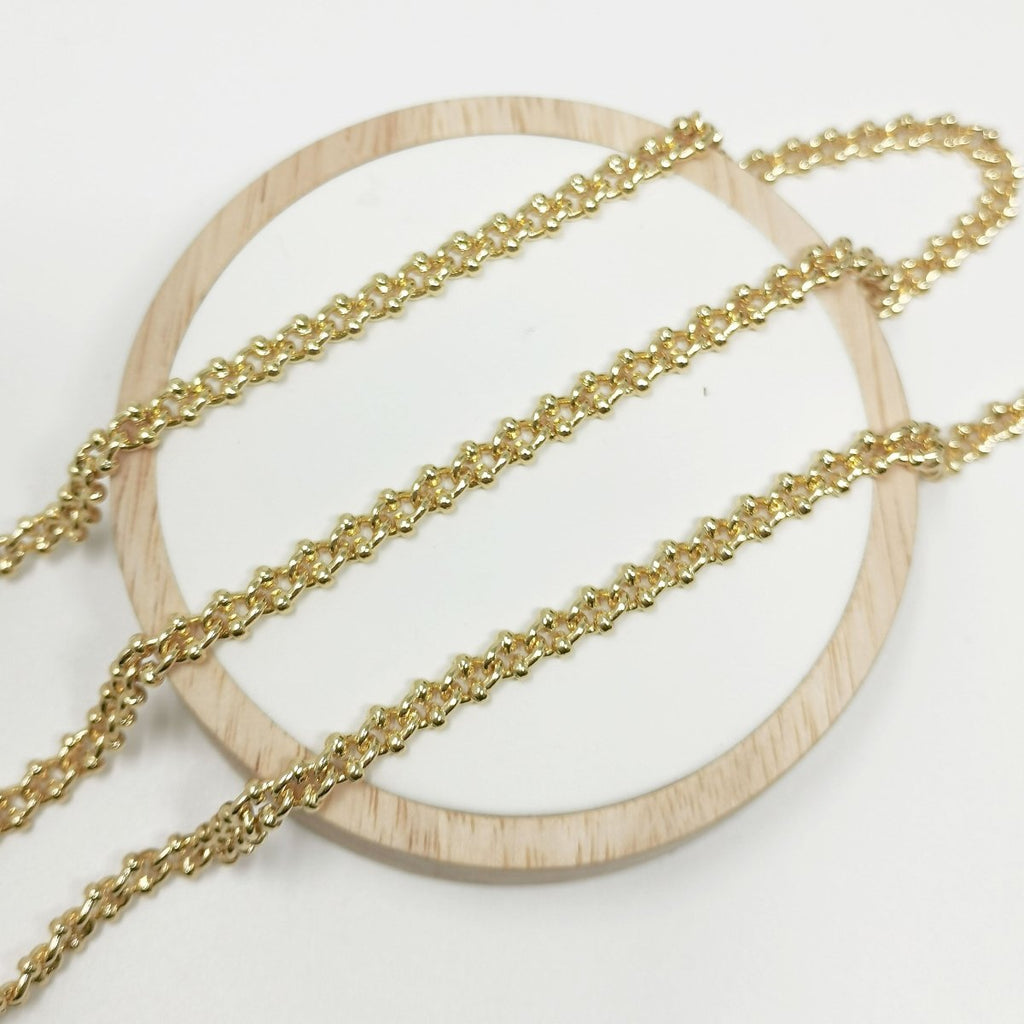 Vintage City Hardware, 24K Gold plated, Chain by Yard, Oval Double Dot Link Chain, Bold bulk Roll Chain, Size 8x5.5mm, Wholesale Necklace Making | ROLL-400 Clearance Pricing - DLUXCA