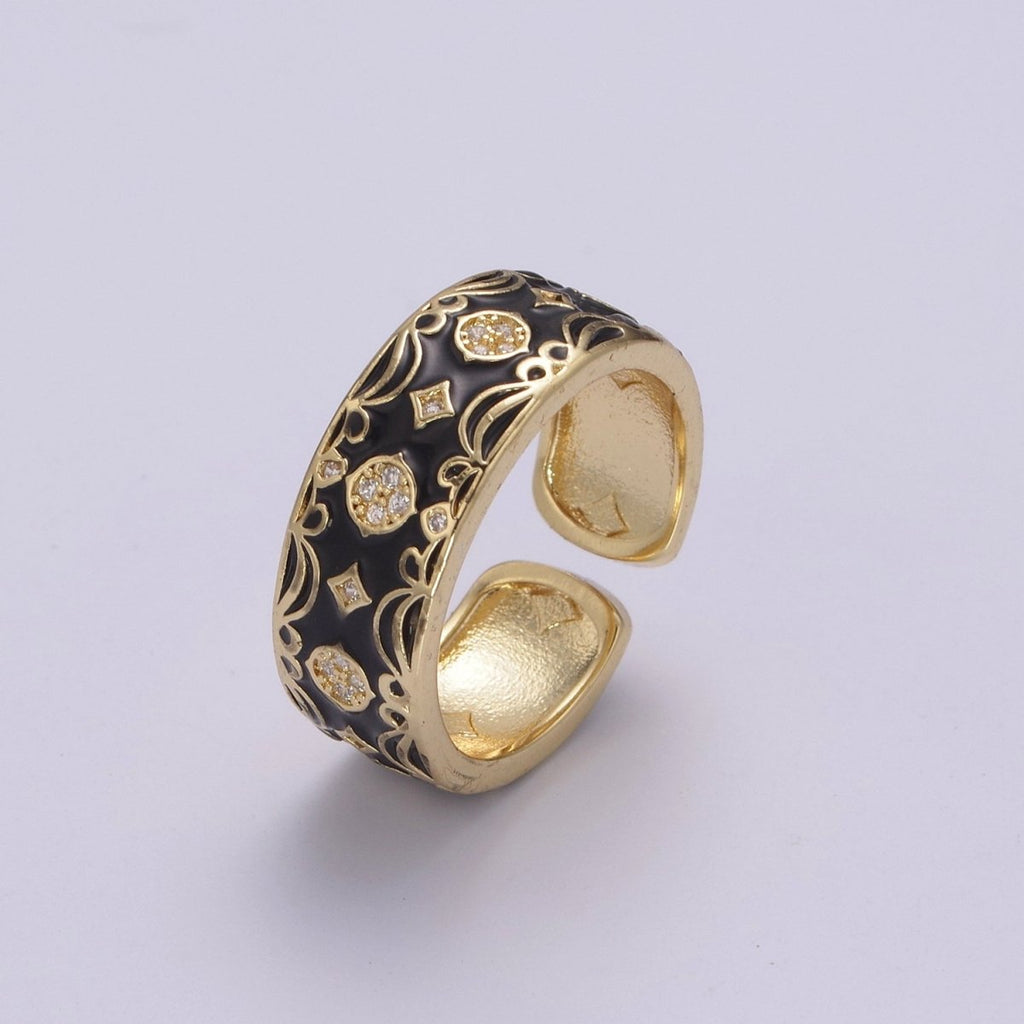 Vintage Enamel Victorian Ring in Black White Green Pink U-185 ~ U-188 - DLUXCA