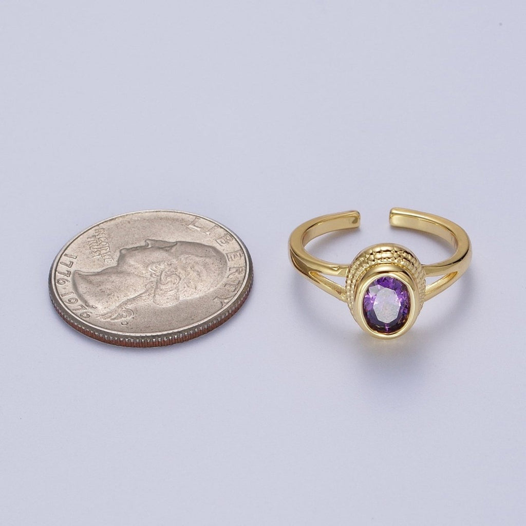 Vintage Gold Ring Amethyst Purple CZ Ring Open Adjustable Jewelry | R-207 - DLUXCA