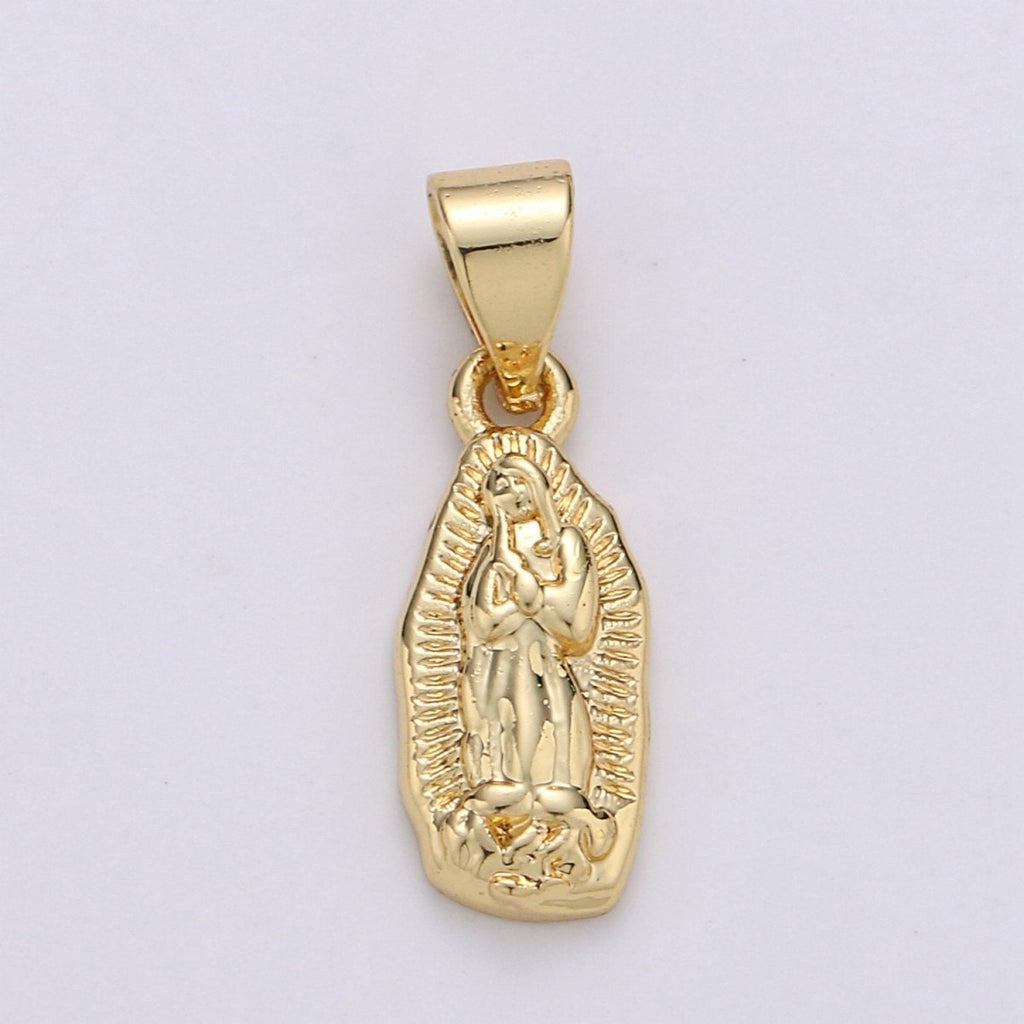 Vintage Mary Charm Necklace 14K Gold plated Holy Mary Pendant Necklace, Our Lady of Guadalupe Pendant Necklace For Religious Jewelry Making J-006 - DLUXCA