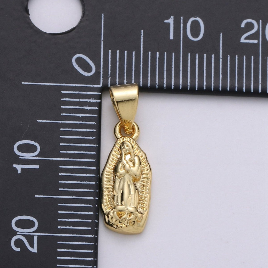 Vintage Mary Charm Necklace 14K Gold plated Holy Mary Pendant Necklace, Our Lady of Guadalupe Pendant Necklace For Religious Jewelry Making J-006 - DLUXCA